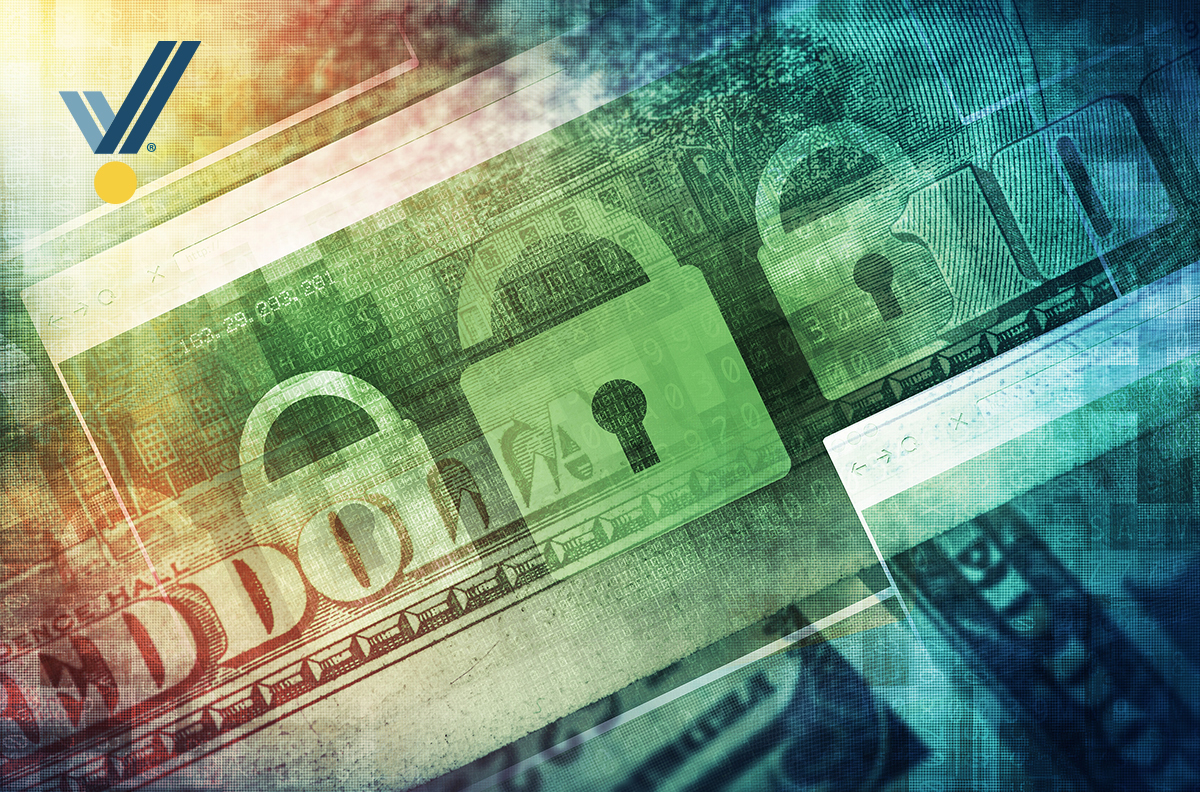 Collage image with US dollars, lock icons, and strings of numbers